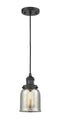 Innovations Lighting Small Bell 1-100 watt 5 inch Black Mini Pendant  Silver Plated Mercury glass 201CBKG58