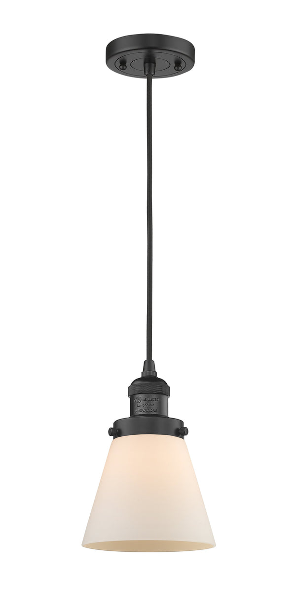 Innovations Lighting Small Cone 1-100 watt 6 inch Black Mini Pendant  Matte White Cased glass 201CBKG61