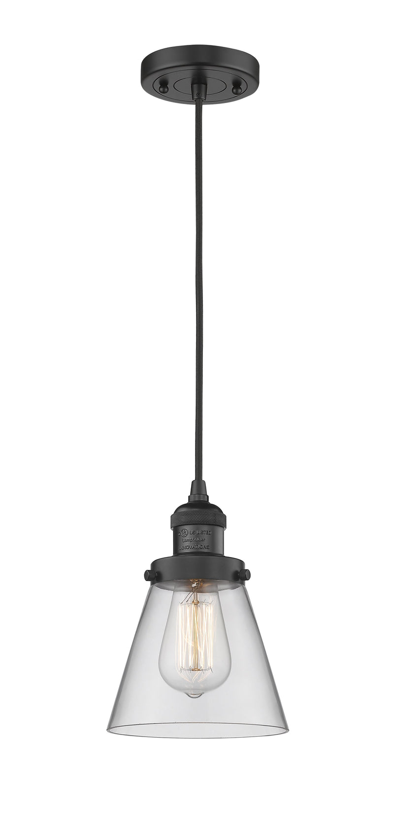 Innovations Lighting Small Cone 1-100 watt 6 inch Black Mini Pendant  Clear glass 201CBKG62