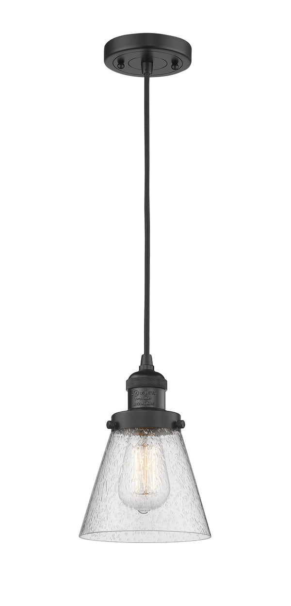 Innovations Lighting Small Cone 1-100 watt 6 inch Black Mini Pendant  Seedy glass 201CBKG64