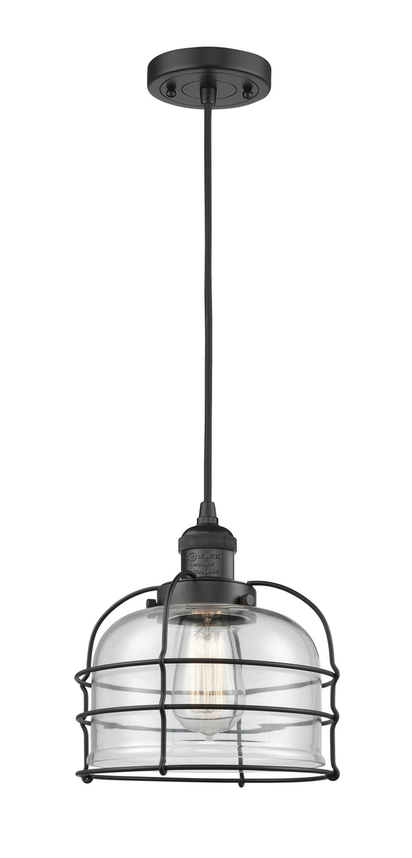 Innovations Lighting Large Bell Cage 1-100 watt 8 inch Black Mini Pendant  Clear glass 201CBKG72CE