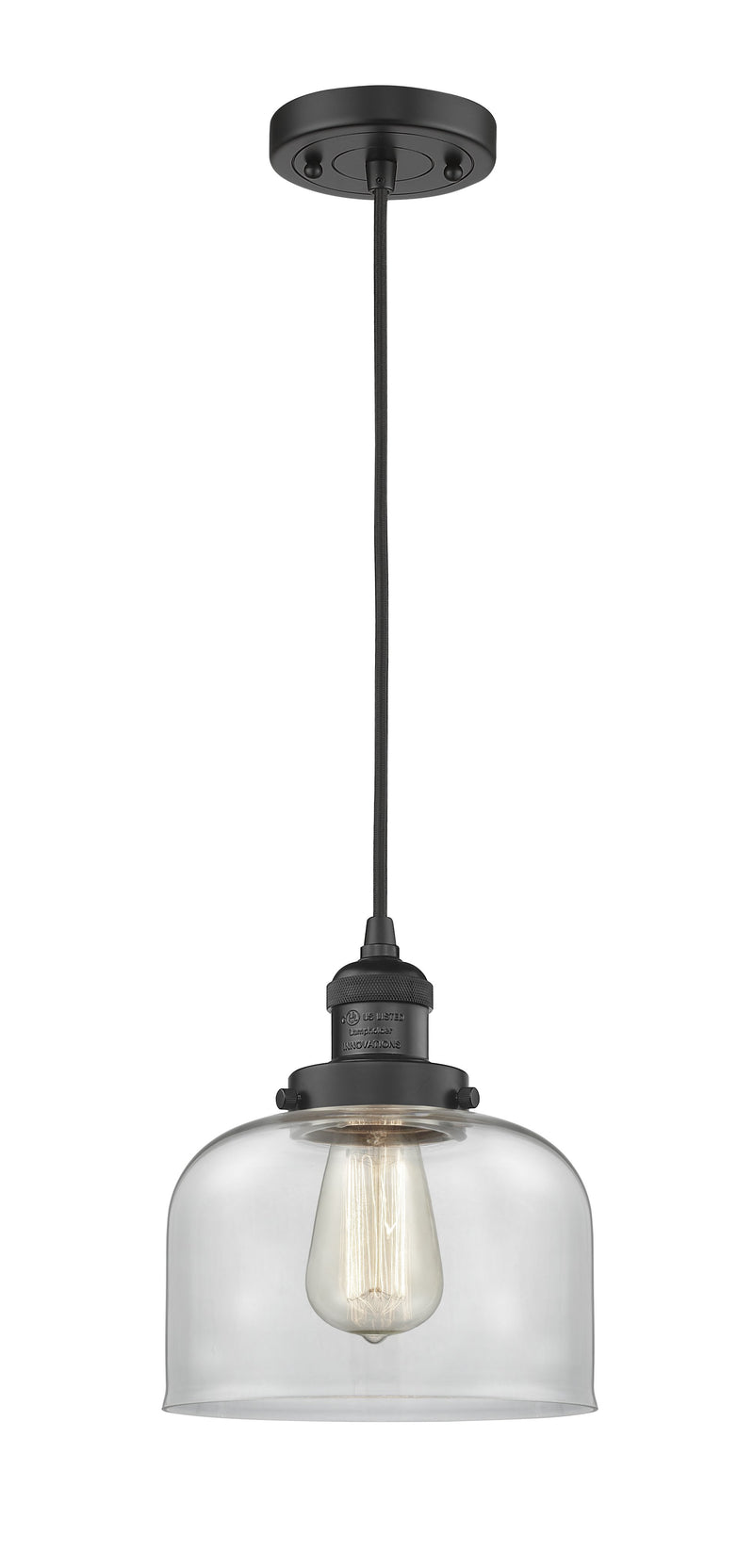 Innovations Lighting Large Bell 1-100 watt 8 inch Black Mini Pendant  Clear glass 201CBKG72