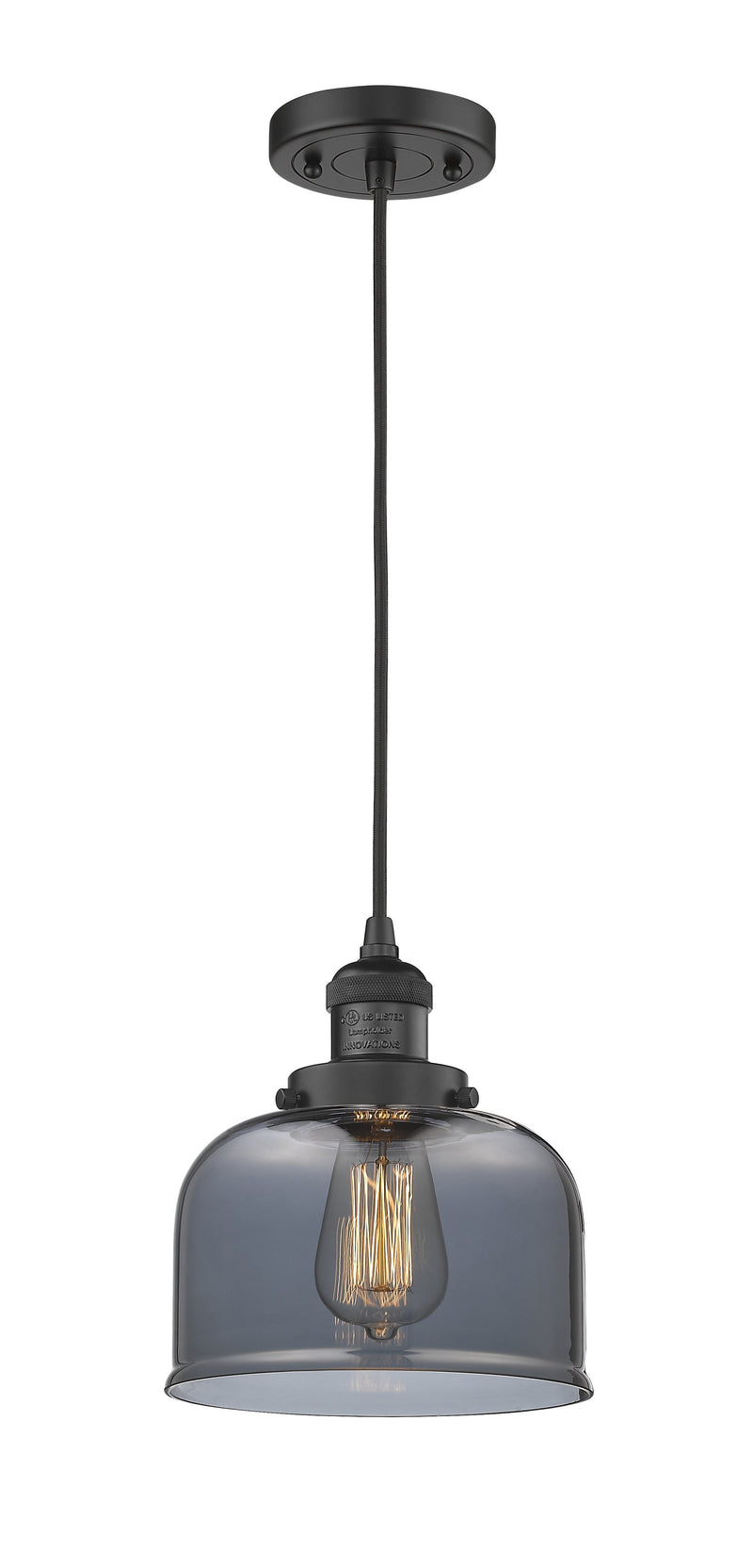 Innovations Lighting Large Bell 1-100 watt 8 inch Black Mini Pendant  Smoked glass 201CBKG73