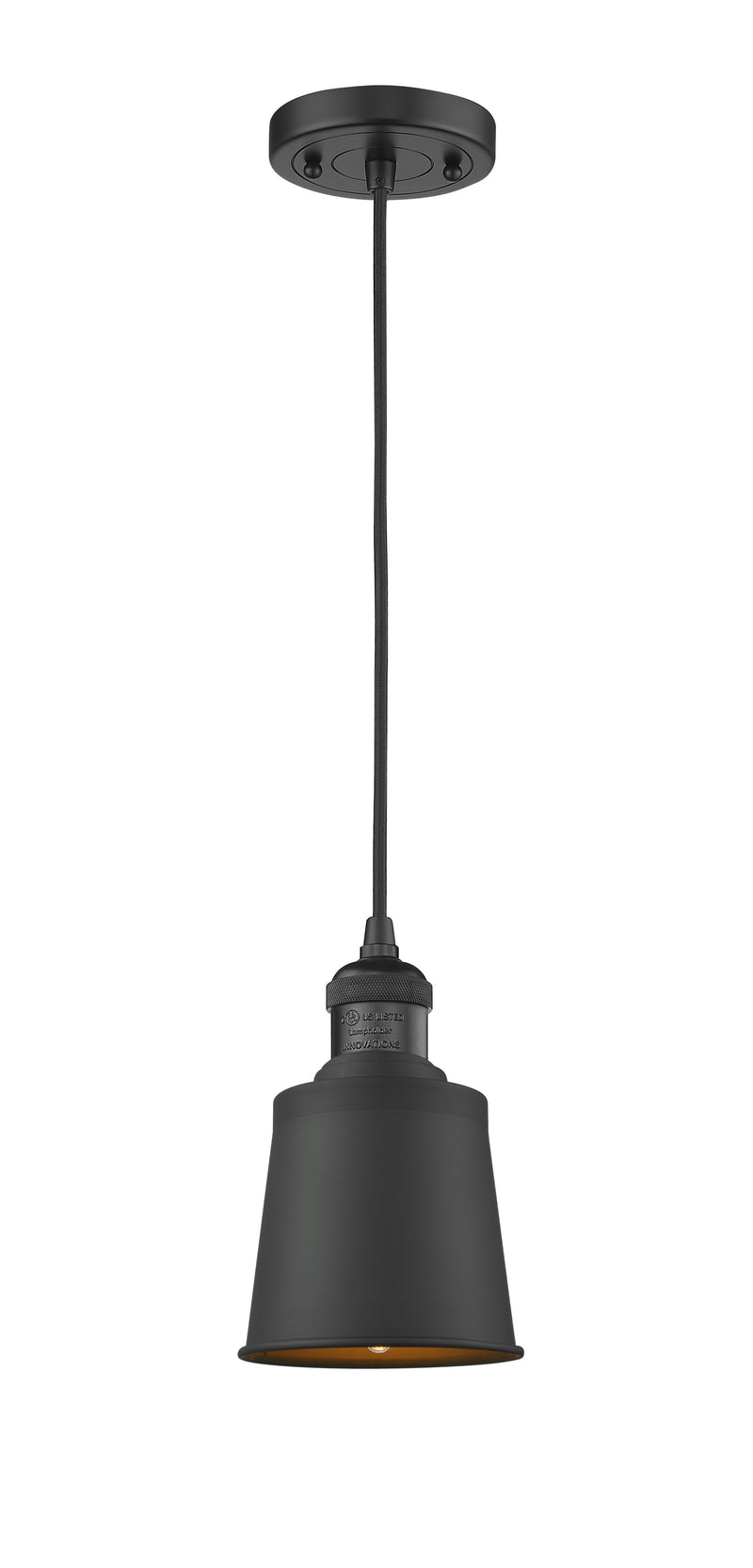 Innovations Lighting Addison 1-100 watt 5 inch Black Mini Pendant  Brushed Brass Addison shades  201CBKM9BK