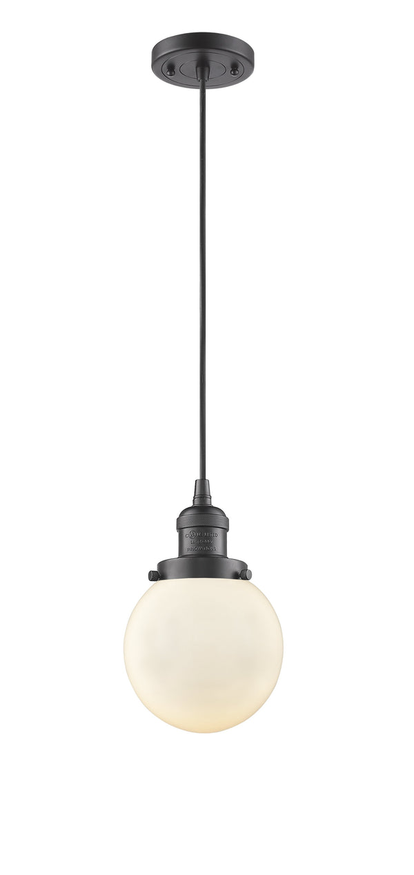 Innovations Lighting Beacon 1-100 watt 6 inch Oil Rubbed Bronze Mini Pendant  Matte White Cased glass 201COBG2016