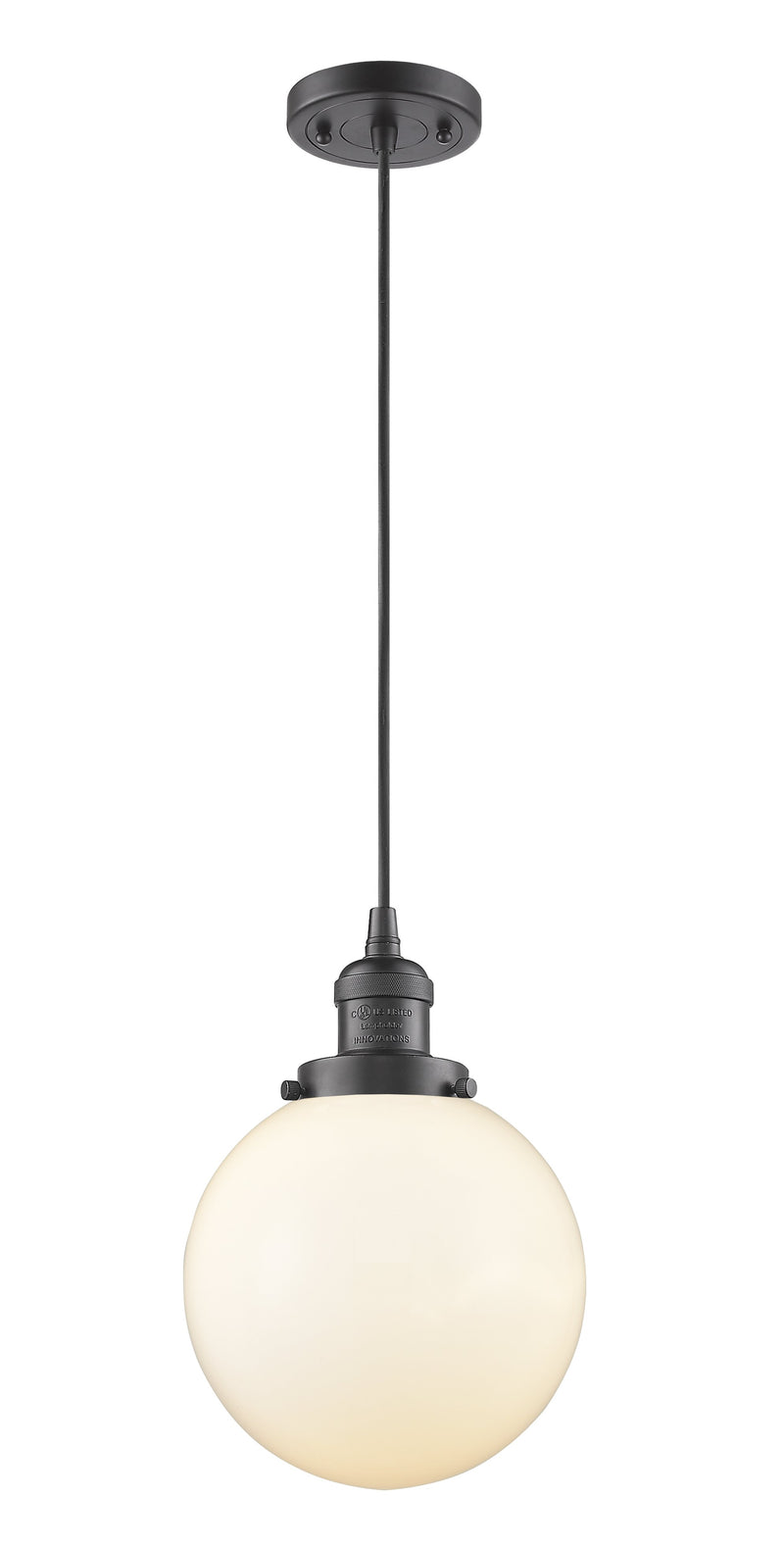 Innovations Lighting Beacon 1-100 watt 8 inch Oil Rubbed Bronze Mini Pendant  Matte White Cased glass 201COBG2018