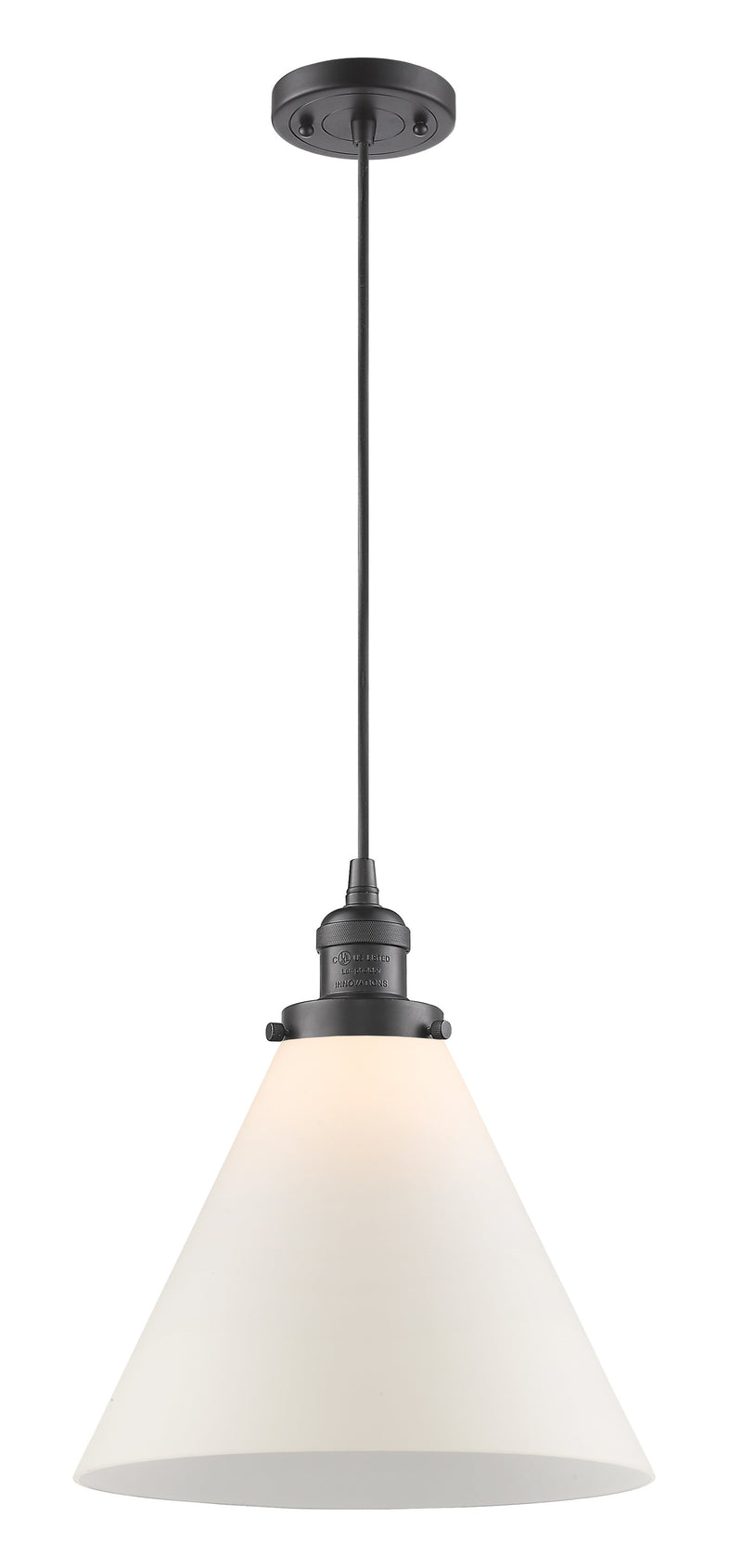 Innovations Lighting X-Large Cone 1-100 watt 12 inch Oil Rubbed Bronze Mini Pendant  Matte White Cased glass 201COBG41L