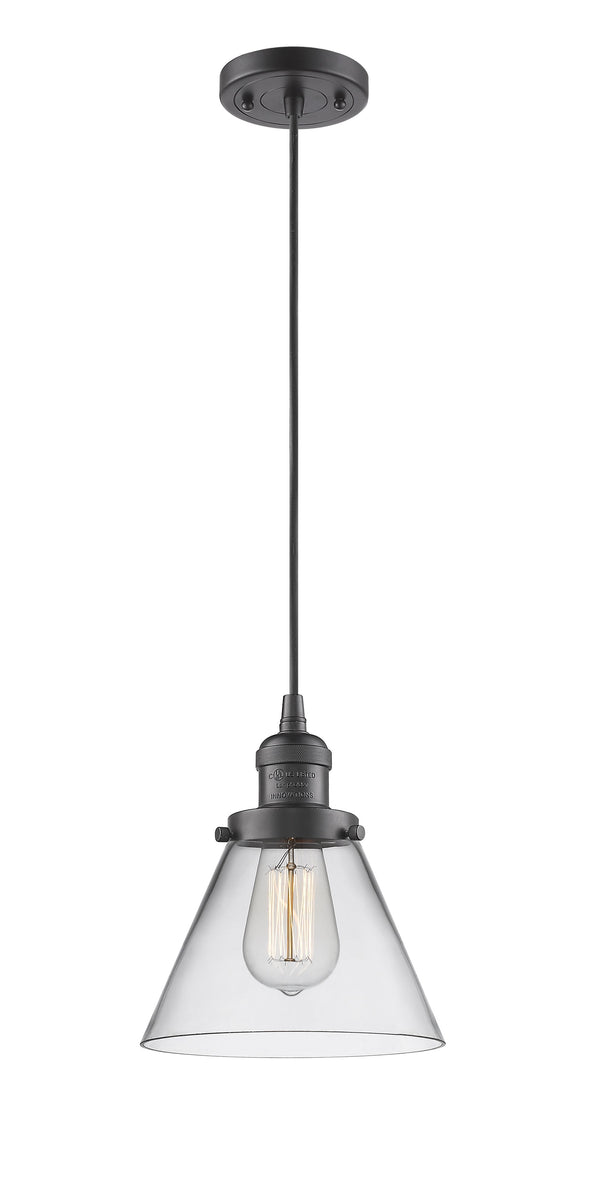 Innovations Lighting Large Cone 1-100 watt 8 inch Oil Rubbed Bronze Mini Pendant  Clear glass 201COBG42