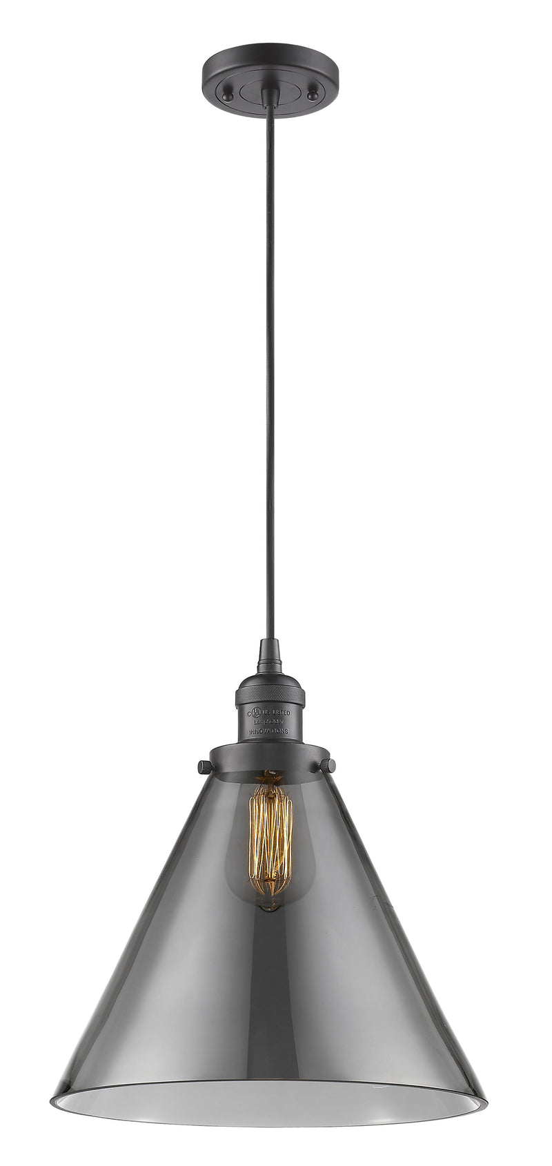 Innovations Lighting X-Large Cone 1-100 watt 12 inch Oil Rubbed Bronze Mini Pendant  Smoked glass 201COBG43L