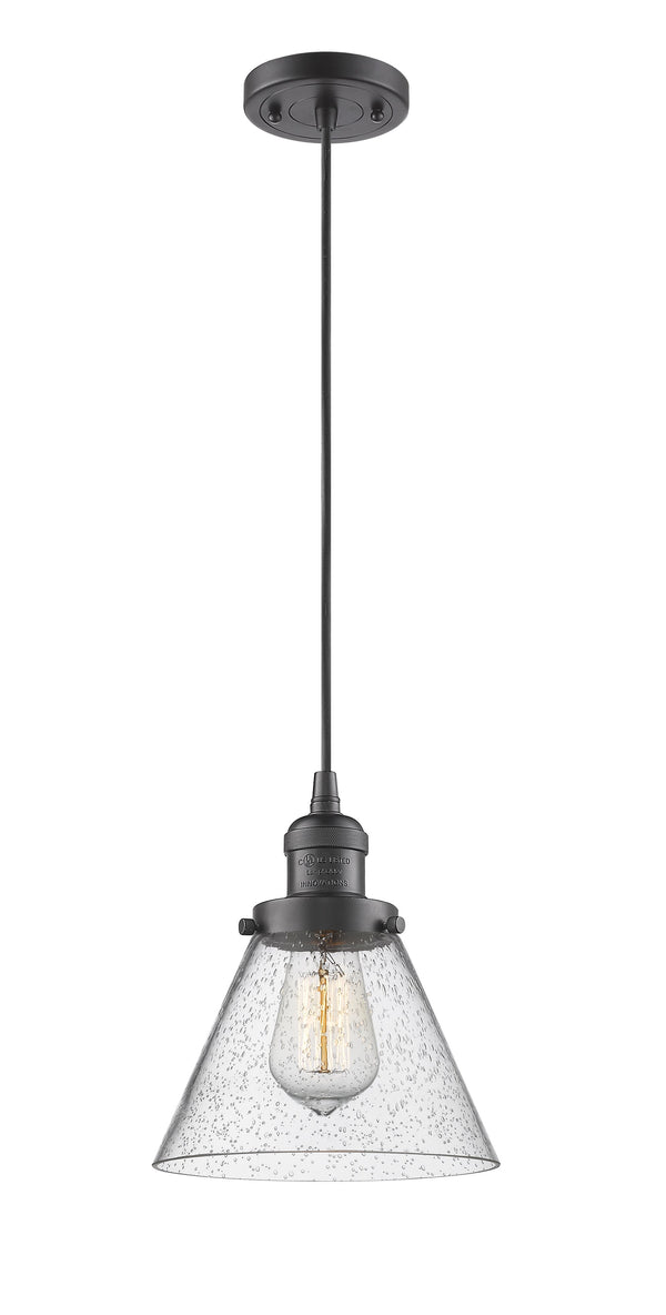 Innovations Lighting Large Cone 1-100 watt 8 inch Oil Rubbed Bronze Mini Pendant  Seedy glass 201COBG44