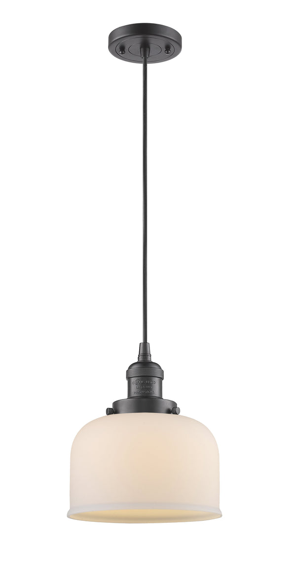 Innovations Lighting Large Bell 1-100 watt 8 inch Oil Rubbed Bronze Mini Pendant  Matte White Cased glass 201COBG71