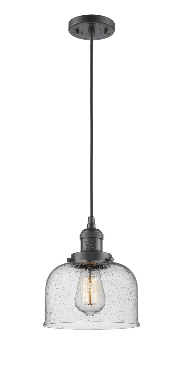 Innovations Lighting Large Bell 1-100 watt 8 inch Oil Rubbed Bronze Mini Pendant  Seedy glass 201COBG74