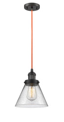 Innovations Lighting Large Cone 1-100 watt 5 inch Oil Rubbed Bronze Mini Pendant  Seedy glass 201COBORG44