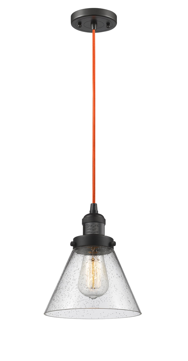 Innovations Lighting Large Cone 1-100 watt 5 inch Oil Rubbed Bronze Mini Pendant  Seedy glass 201COBORG44