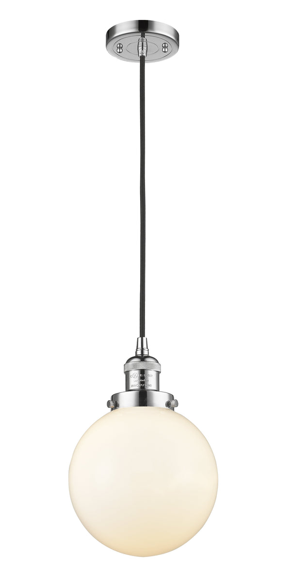 Innovations Lighting Beacon 1-100 watt 8 inch Polished Chrome Mini Pendant  Matte White Cased glass 201CPCG2018