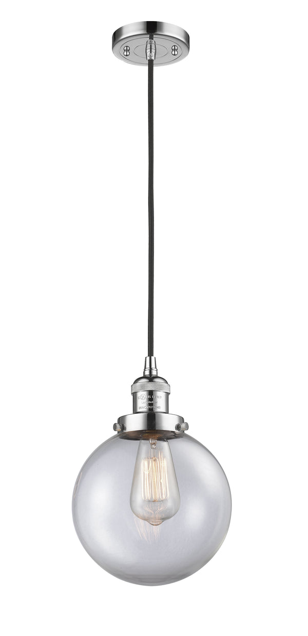 Innovations Lighting Beacon 1-100 watt 8 inch Polished Chrome Mini Pendant  Clear glass 201CPCG2028