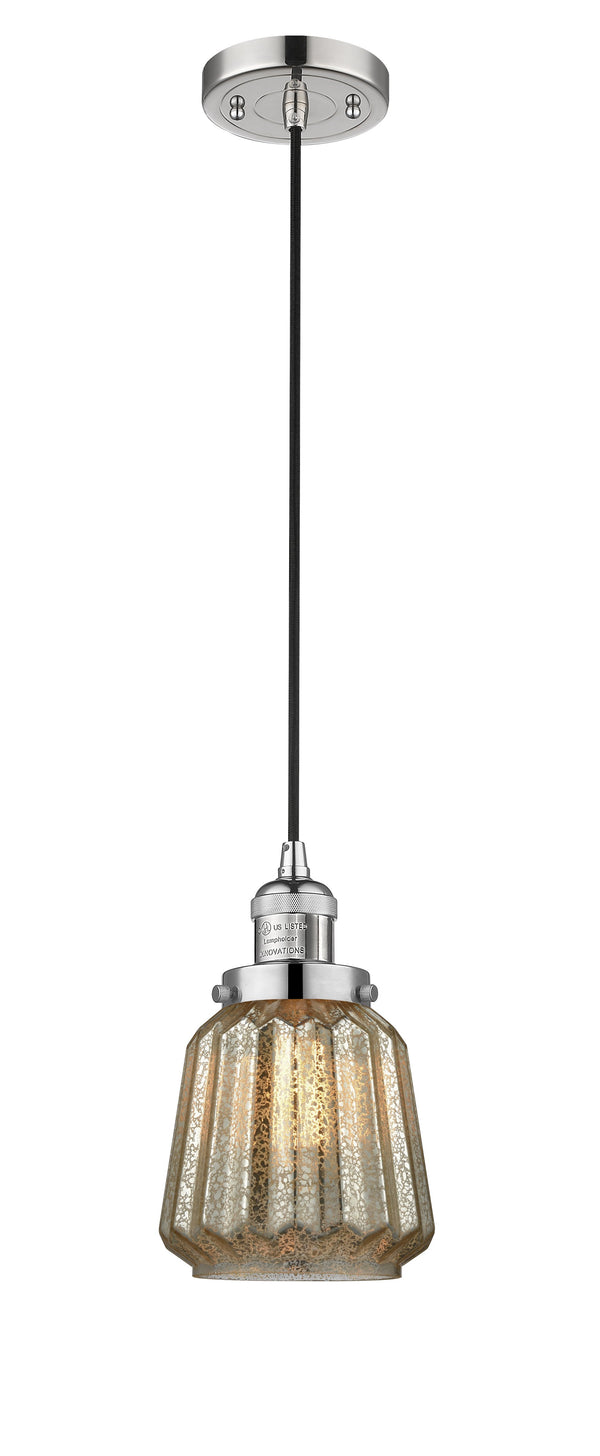 Innovations Lighting Chatham 1-100 watt 6 inch Polished Nickel Mini Pendant  Mercury Fluted glass 201CPNG146