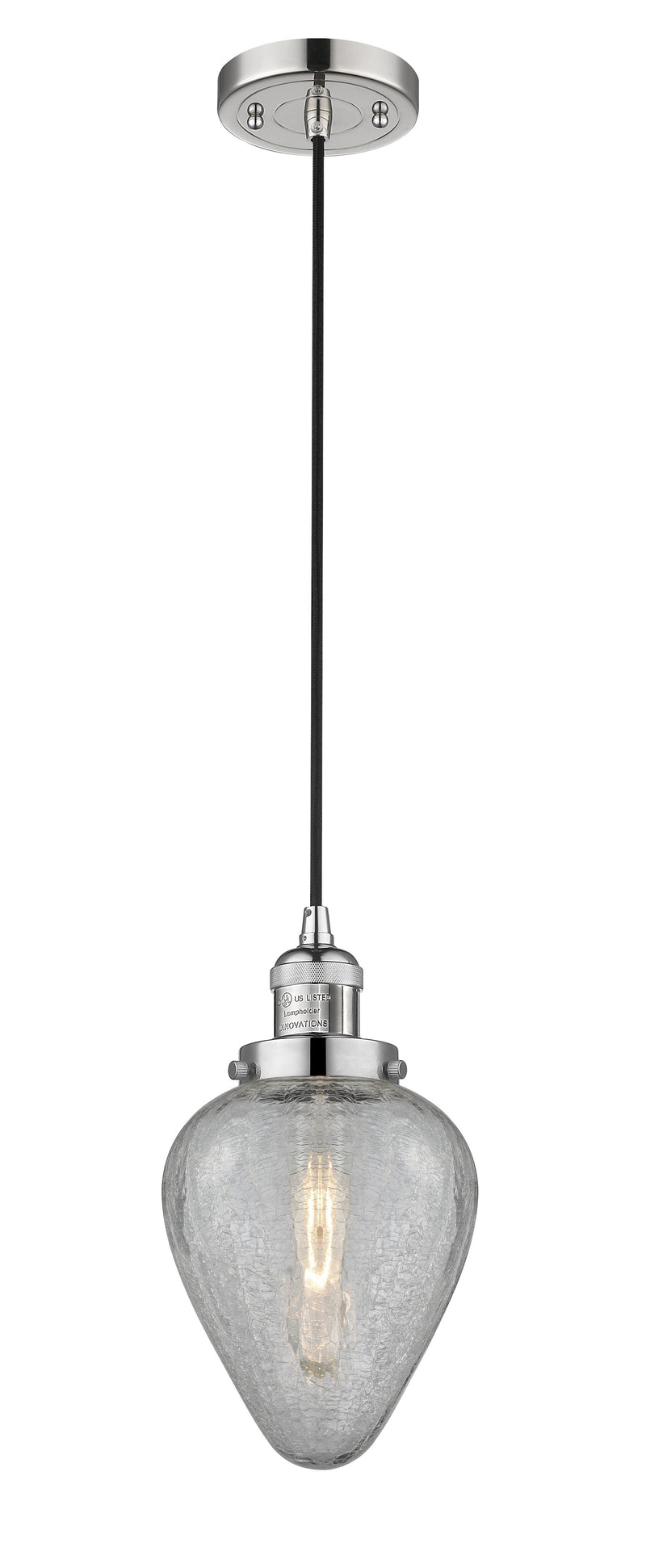 Innovations Lighting Geneseo 1-100 watt 6.5 inch Polished Nickel Mini Pendant  Clear Crackle glass 201CPNG165