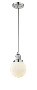 Innovations Lighting Beacon 1-100 watt 6 inch Polished Nickel Mini Pendant  Matte White Cased glass 201CPNG2016