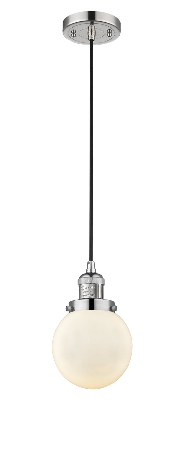 Innovations Lighting Beacon 1-100 watt 6 inch Polished Nickel Mini Pendant  Matte White Cased glass 201CPNG2016