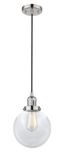 Innovations Lighting Beacon 1-100 watt 8 inch Polished Nickel Mini Pendant  Clear glass 201CPNG2028