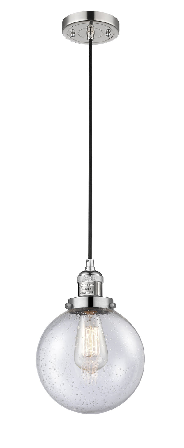 Innovations Lighting Beacon 1-100 watt 8 inch Polished Nickel Mini Pendant  Seedy glass 201CPNG2048