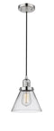 Innovations Lighting Large Cone 1-100 watt 8 inch Polished Nickel Mini Pendant  Clear glass 201CPNG42