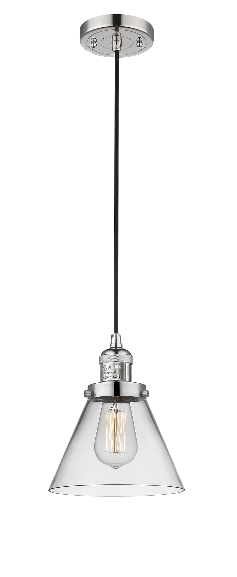 Innovations Lighting Large Cone 1-100 watt 8 inch Polished Nickel Mini Pendant  Clear glass 201CPNG42