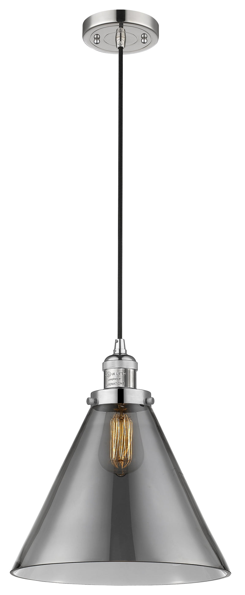 Innovations Lighting X-Large Cone 1-100 watt 12 inch Polished Nickel Mini Pendant  Smoked glass 201CPNG43L