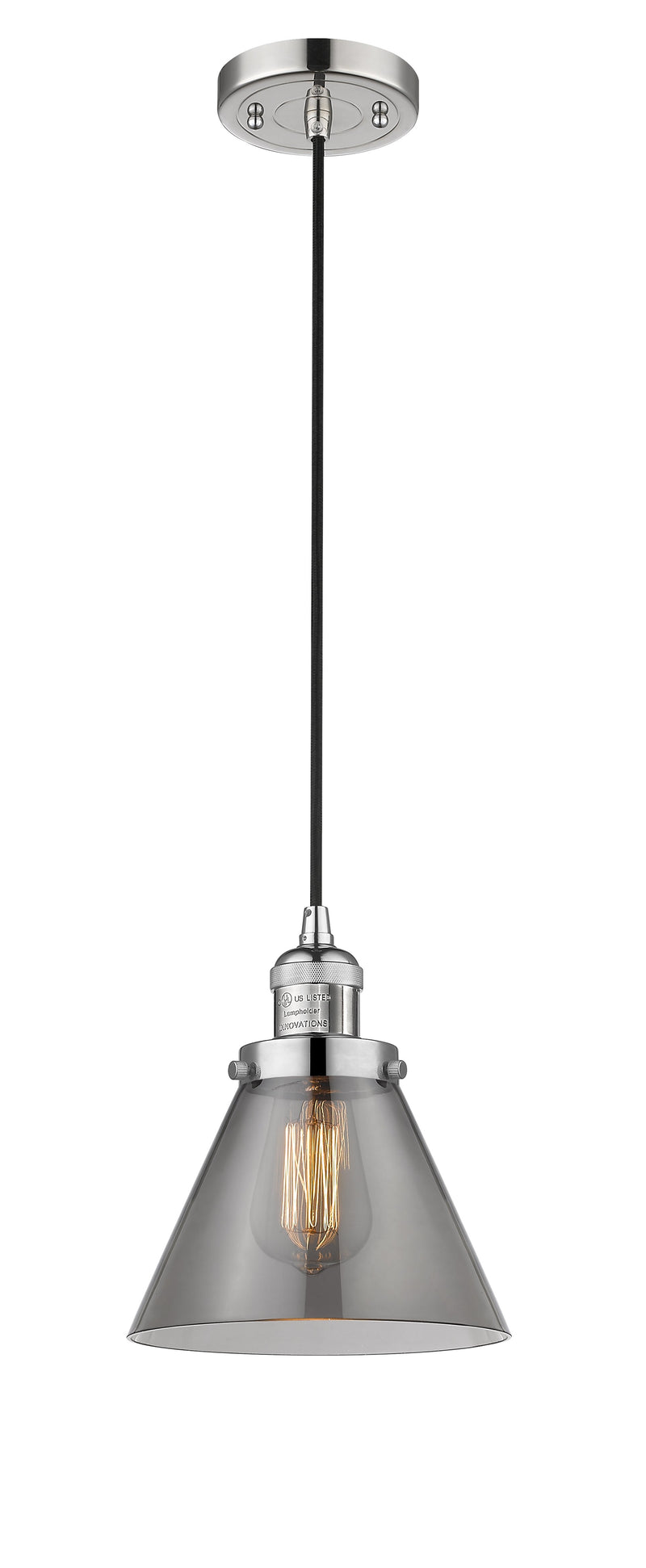 Innovations Lighting Large Cone 1-100 watt 8 inch Polished Nickel Mini Pendant  Smoked glass 201CPNG43