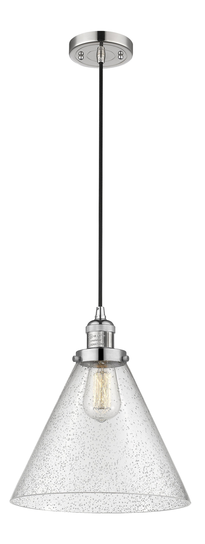 Innovations Lighting X-Large Cone 1-100 watt 12 inch Polished Nickel Mini Pendant  Seedy glass 201CPNG44L