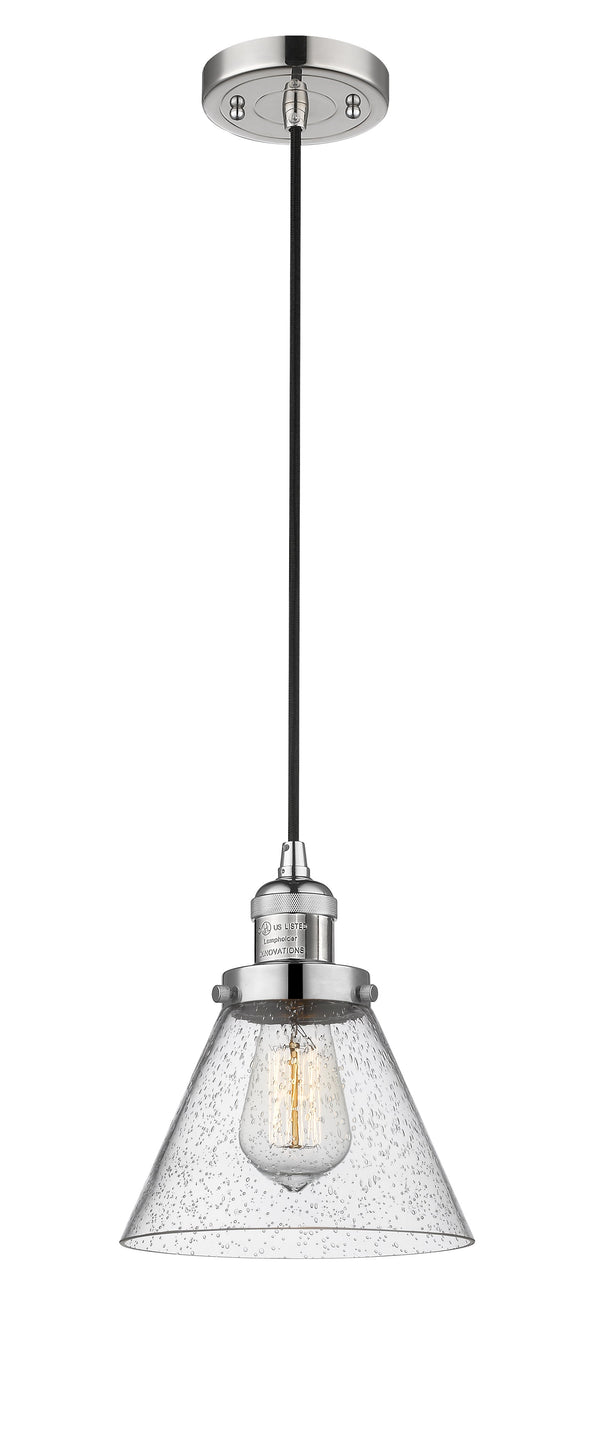 Innovations Lighting Large Cone 1-100 watt 8 inch Polished Nickel Mini Pendant  Seedy glass 201CPNG44