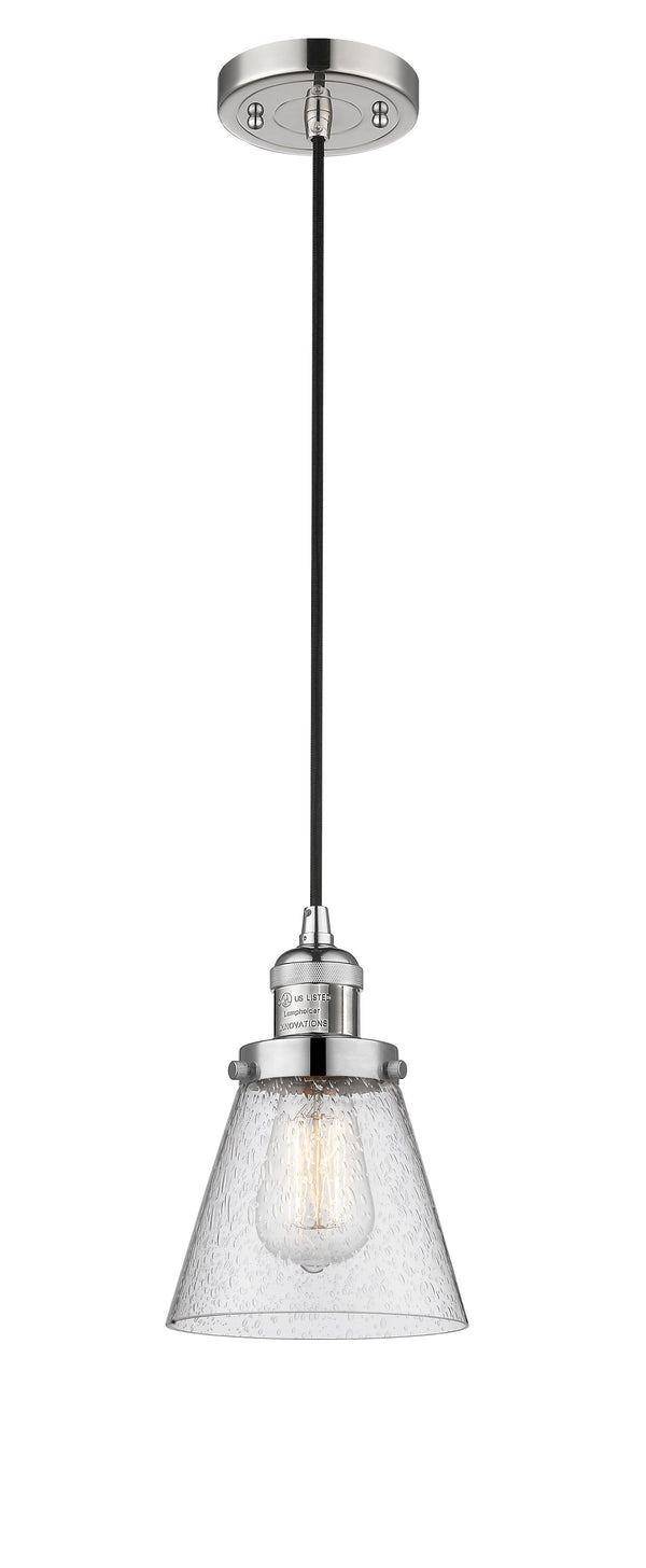 Innovations Lighting Small Cone 1-100 watt 6 inch Polished Nickel Mini Pendant  Seedy glass 201CPNG64