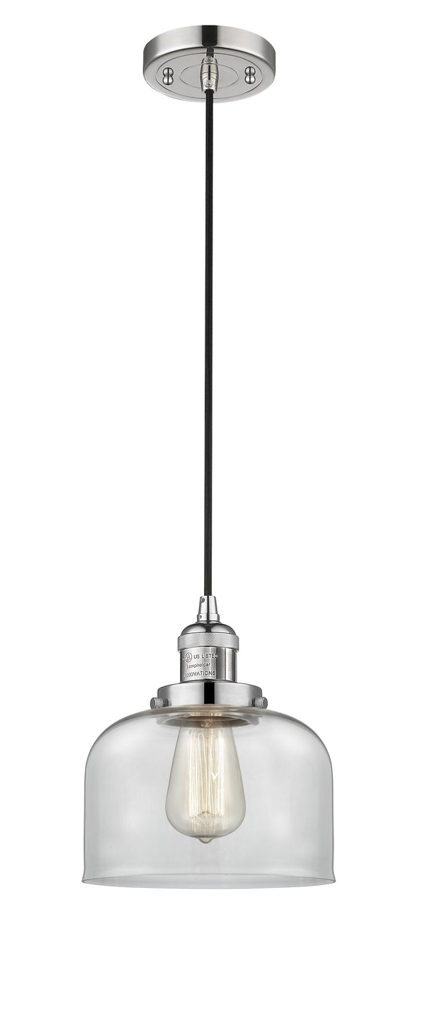 Innovations Lighting Large Bell 1-100 watt 8 inch Polished Nickel Mini Pendant  Clear glass 201CPNG72