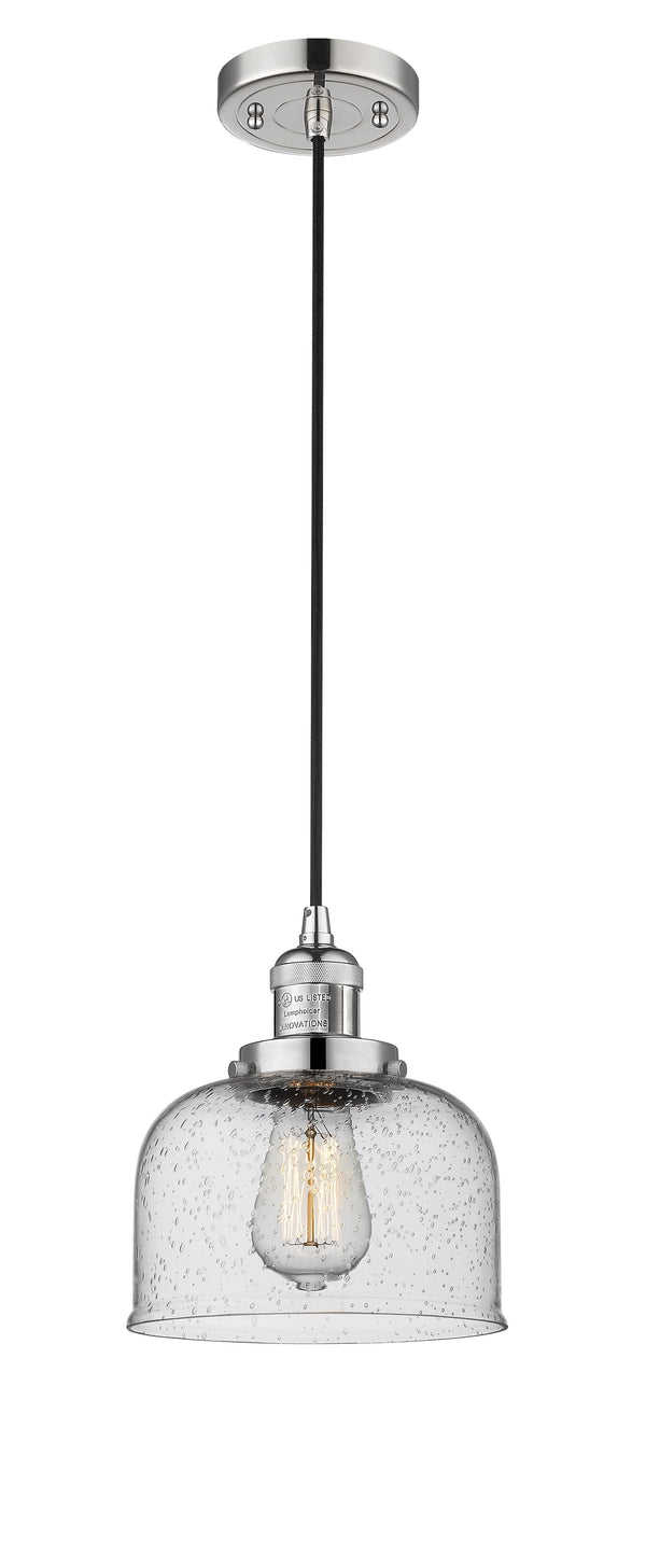 Innovations Lighting Large Bell 1-100 watt 8 inch Polished Nickel Mini Pendant  Seedy glass 201CPNG74