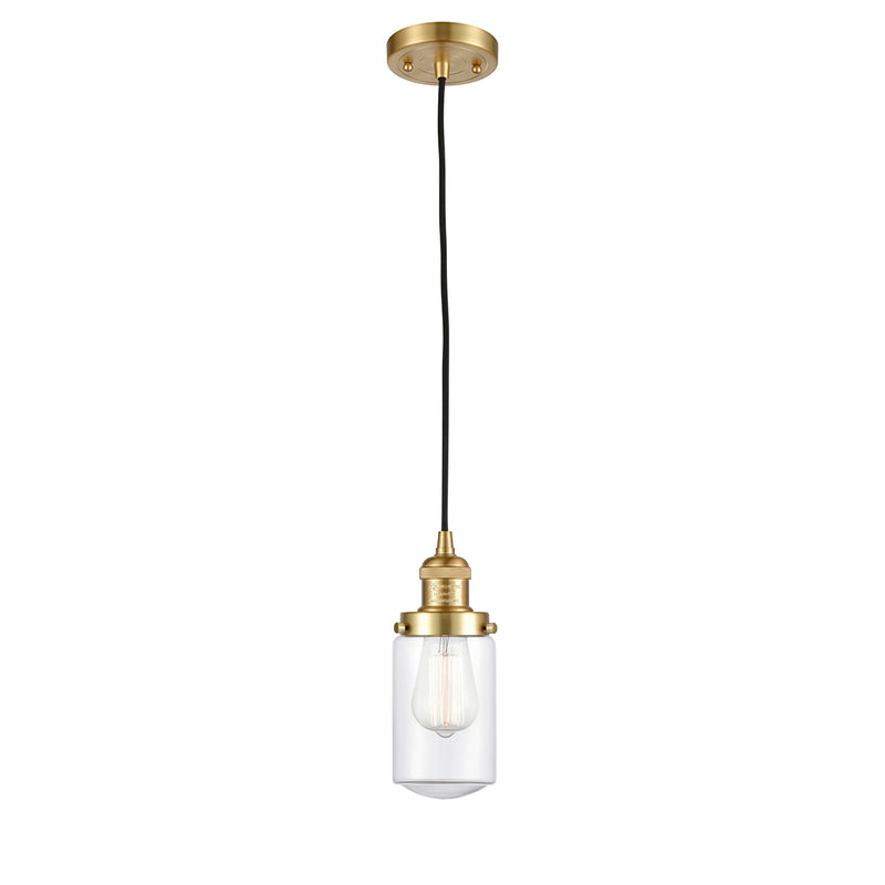 Dover Mini Pendant shown in the Satin Gold finish with a Clear shade