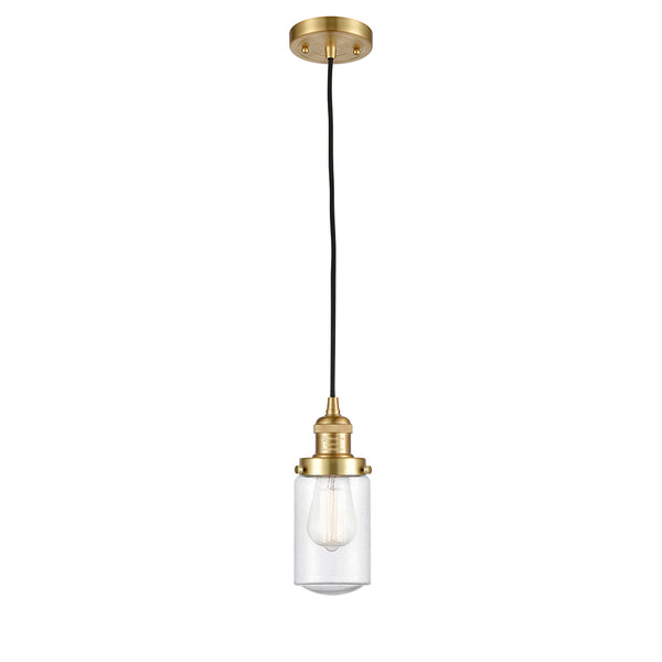 Dover Mini Pendant shown in the Satin Gold finish with a Seedy shade