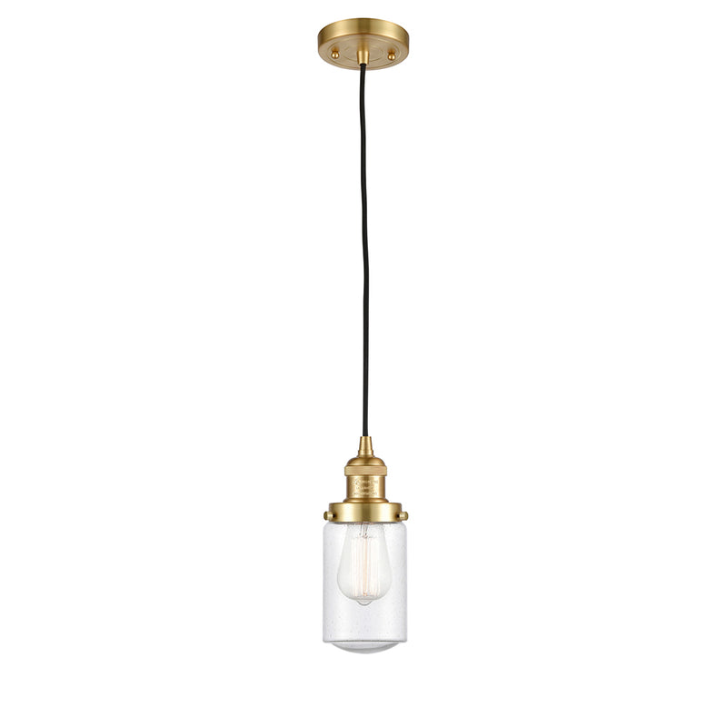 Dover Mini Pendant shown in the Satin Gold finish with a Seedy shade