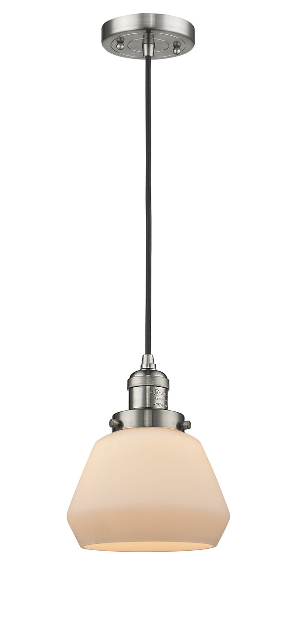 Innovations Lighting Fulton 1-100 watt 7 inch Brushed Satin Nickel Mini Pendant  Matte White Cased glass 201CSNG171