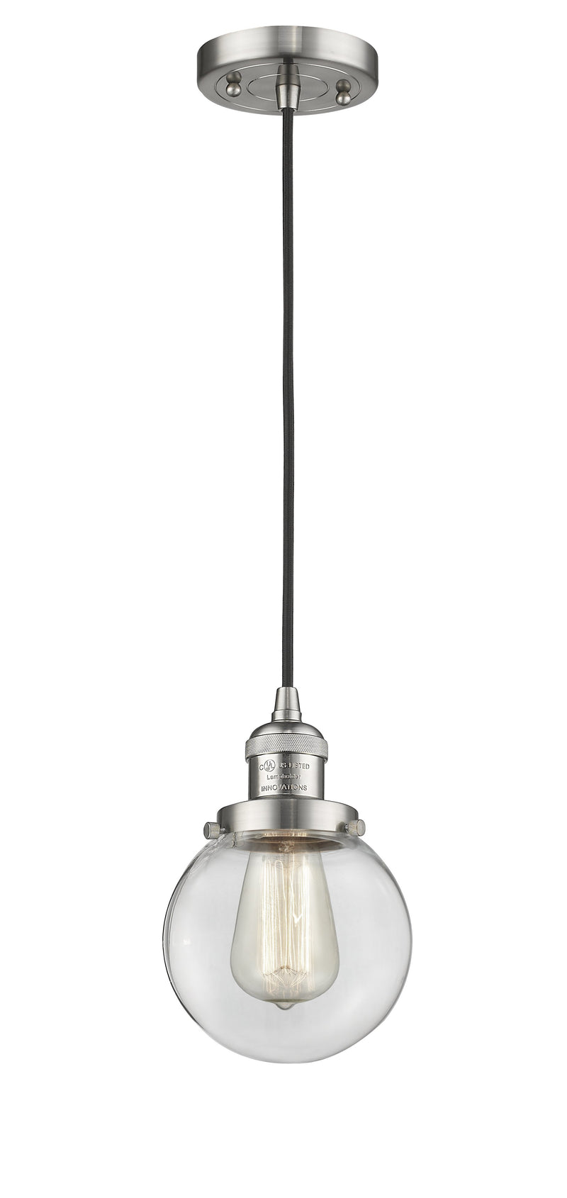 Innovations Lighting Beacon 1-100 watt 6 inch Brushed Satin Nickel Mini Pendant  Clear glass 201CSNG2026