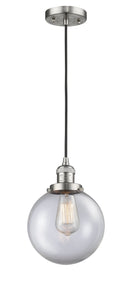 Innovations Lighting Beacon 1-100 watt 8 inch Brushed Satin Nickel Mini Pendant  Clear glass 201CSNG2028