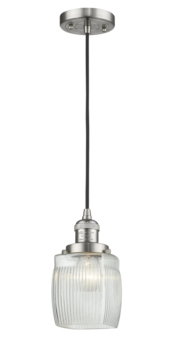 Innovations Lighting Colton 1-100 watt 8 inch Brushed Satin Nickel Mini Pendant  Thick Clear Halophane glass 201CSNG302