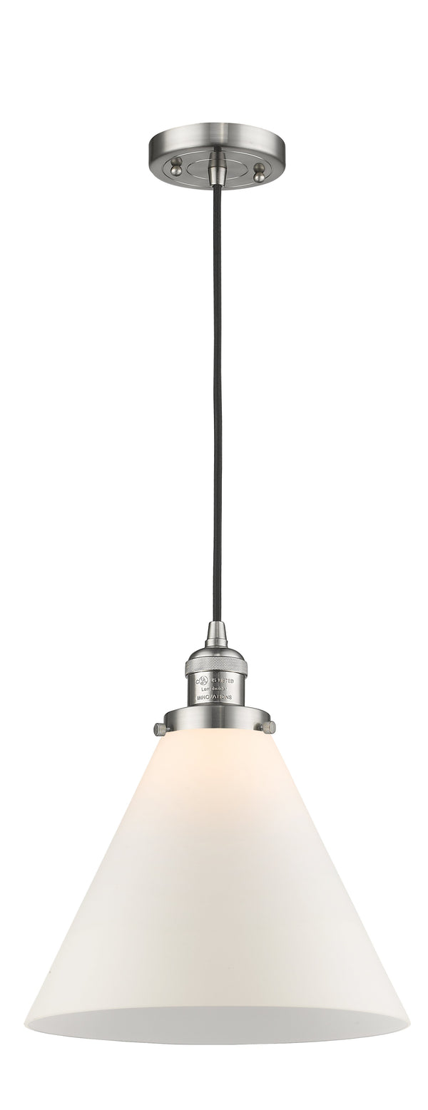 Innovations Lighting X-Large Cone 1-100 watt 12 inch Brushed Satin Nickel Mini Pendant  Matte White Cased glass 201CSNG41L