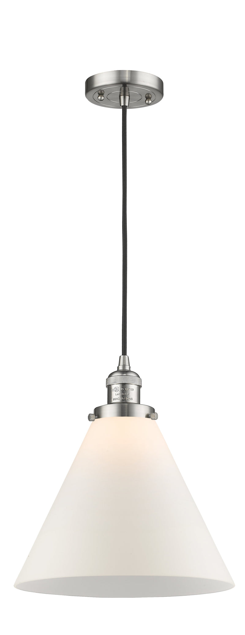 Innovations Lighting X-Large Cone 1-100 watt 12 inch Brushed Satin Nickel Mini Pendant  Matte White Cased glass 201CSNG41L