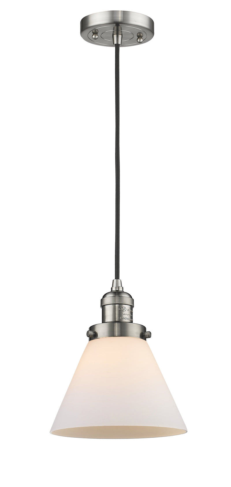 Innovations Lighting Large Cone 1-100 watt 8 inch Brushed Satin Nickel Mini Pendant  Matte White Cased glass 201CSNG41