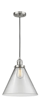 Innovations Lighting X-Large Cone 1-100 watt 12 inch Brushed Satin Nickel Mini Pendant  Clear glass 201CSNG42L