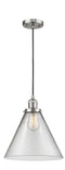 Innovations Lighting X-Large Cone 1-100 watt 12 inch Brushed Satin Nickel Mini Pendant  Clear glass 201CSNG42L