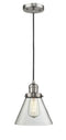 Innovations Lighting Large Cone 1-100 watt 8 inch Brushed Satin Nickel Mini Pendant  Clear glass 201CSNG42