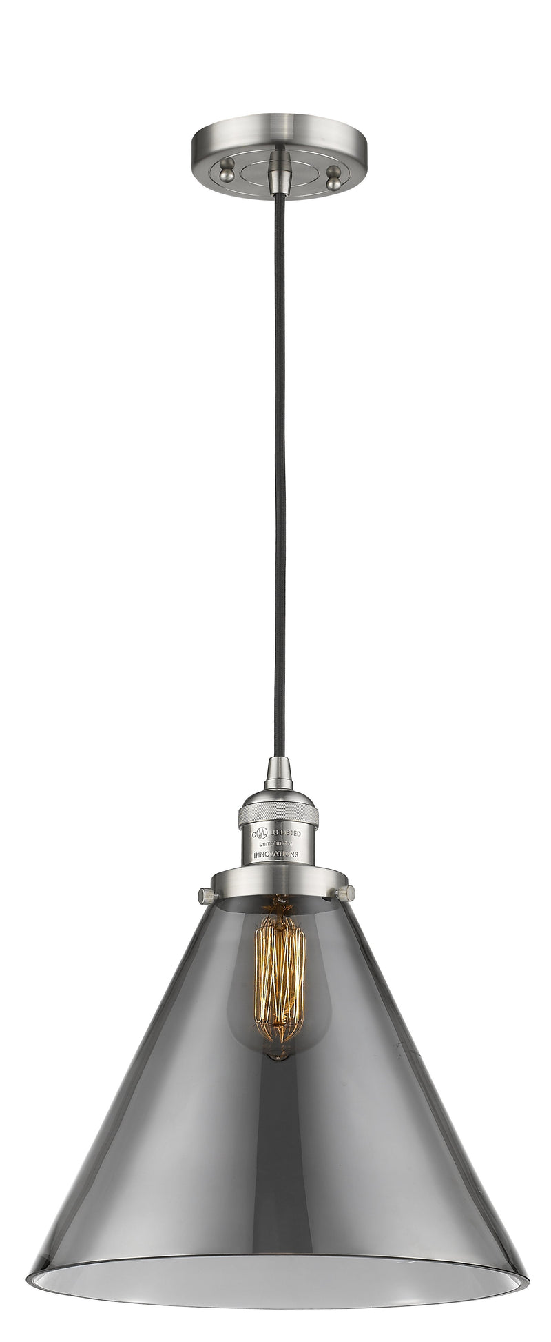 Innovations Lighting X-Large Cone 1-100 watt 12 inch Brushed Satin Nickel Mini Pendant  Smoked glass 201CSNG43L