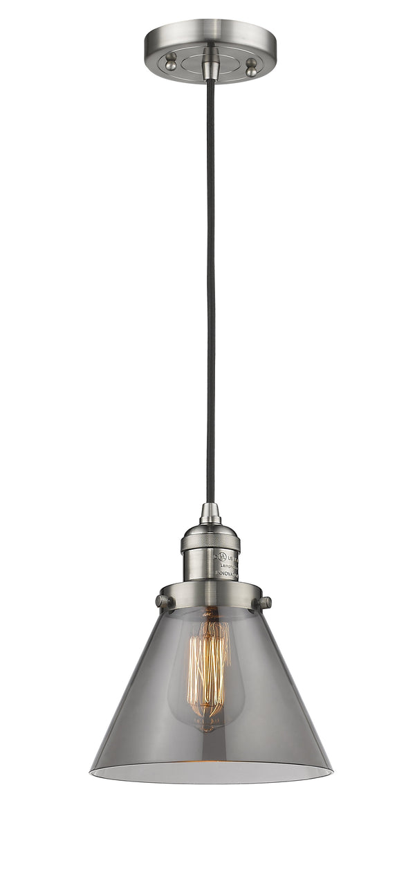 Innovations Lighting Large Cone 1-100 watt 8 inch Brushed Satin Nickel Mini Pendant  Smoked glass 201CSNG43